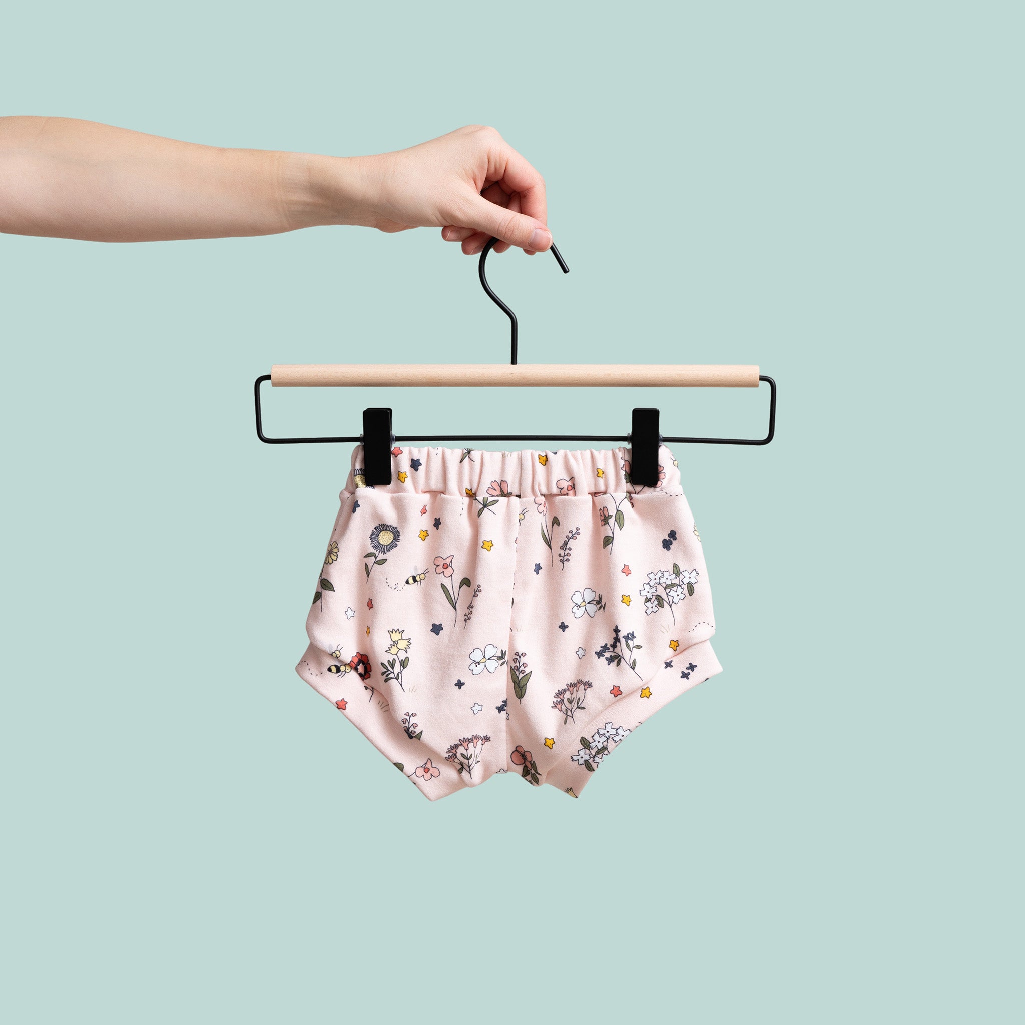 Classic Shorties Floral Pattern - Soft Pink Floral Kids' Shorts for Spring - back