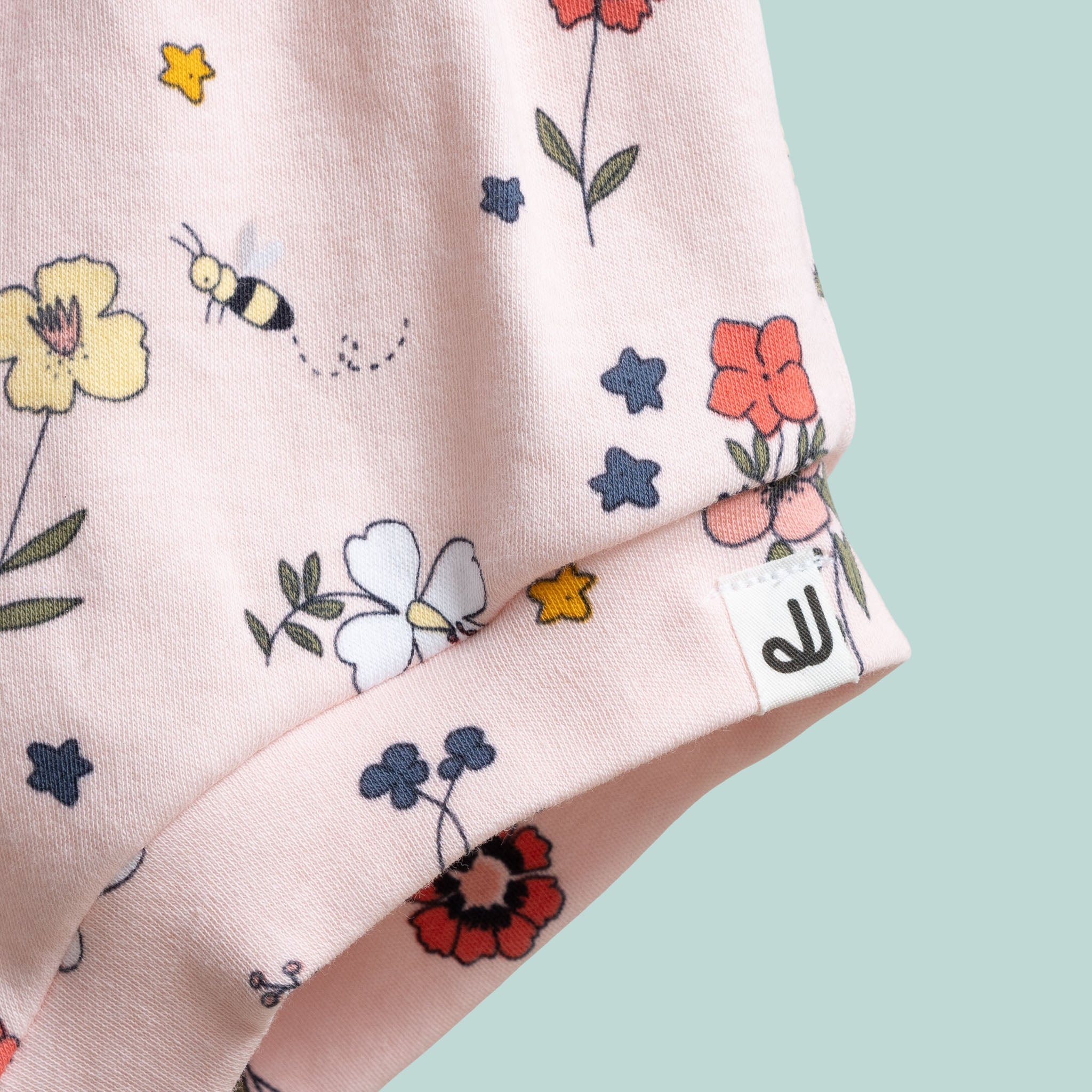 Classic Shorties Floral Pattern - Soft Pink Floral Kids' Shorts for Spring - detailed close up